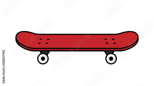 Vector illustration of red skateboard side view isolated on white background