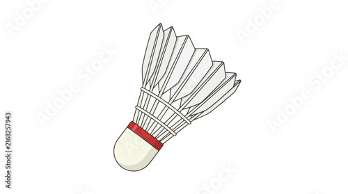 Vector illustration of classic white shuttlecock with red band isolated on white background