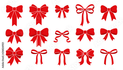 Bild auf Leinwand Red Bows Set with Various Shapes and Sizes, Perfect for Gift Wrapping