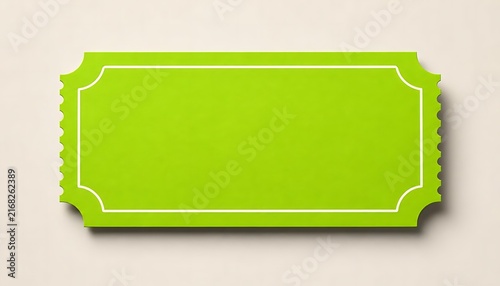 Green blank coupon voucher ticket mockup with wavy edges on white backdrop.