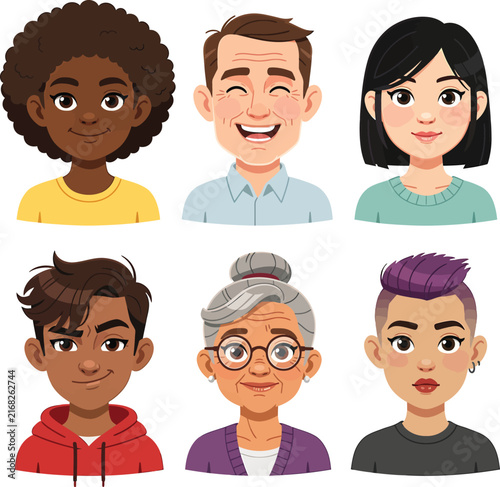 Diverse set of avatar portraits showing people of various ages and genders