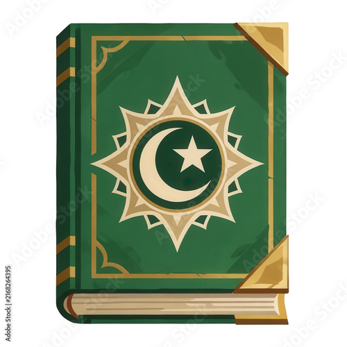 Islamic Book Cover with Crescent Moon and Star Design Element