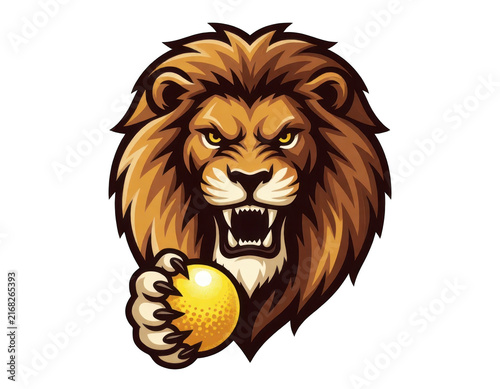 Lion Mascot Holding Golden Ball Transparent Background