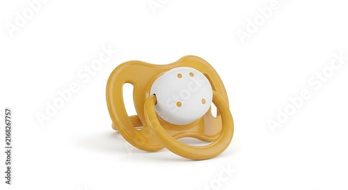 Yellow and White Baby Pacifier Isolated on a White Background.