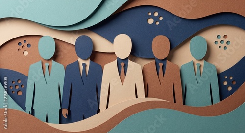 Abstract Paper Craft of Diverse Business Professionals Representing Teamwork and Workforce Concepts