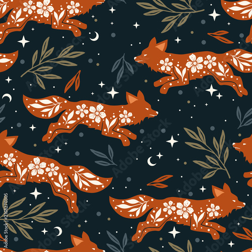 Abstract fox seamless vector pattern. Perfect for textile, wallpaper or print design. Scandinavian style