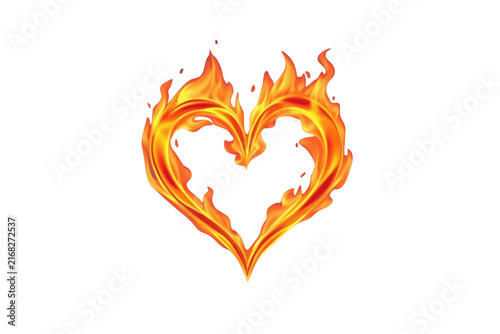 Heart outline formed from bright orange flames