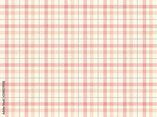 Cute pink and cream plaid checkered seamless pattern with grid lines, vintage gingham background