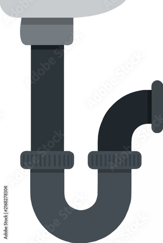 Hand-traced vector icon illustration of a dark gray under-sink P-trap drain pipe assembly with threaded couplings, isolated on white background, plumbing repair concept graphic