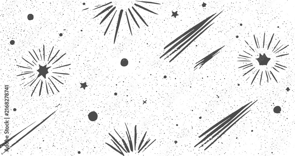 Obraz premium Black and White Seamless Brush Pattern, Abstract Hand Drawn Brush Strokes with Rough Grunge Texture, Distressed Grain, Ink Marks, Scratches and Vintage Effect.