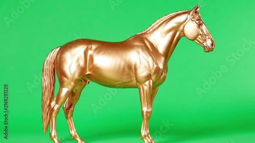Animation gold horse on a bright green background.