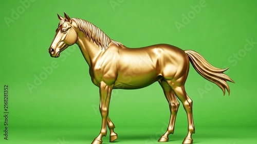 Animation gold horse on a bright green background.