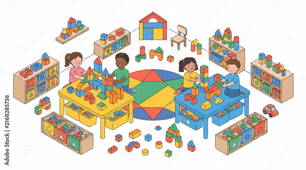 Fototapeta premium Colorful Playroom with Children and Toys.