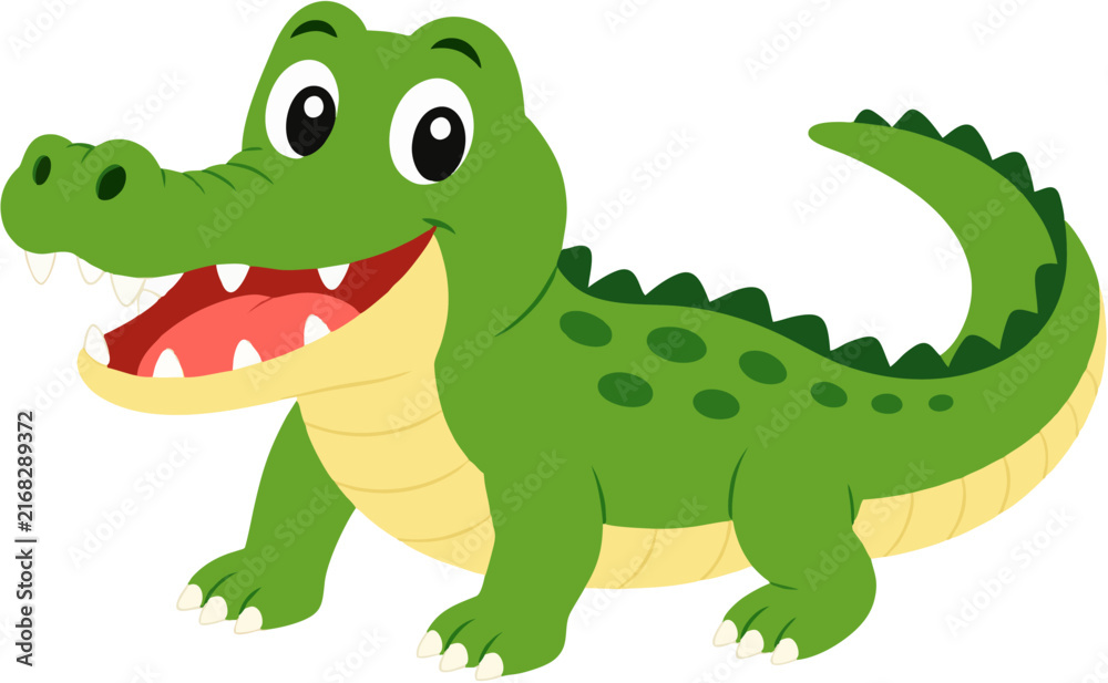 Obraz premium Cute Green Crocodile Cartoon Vector Illustration on Plain White Background