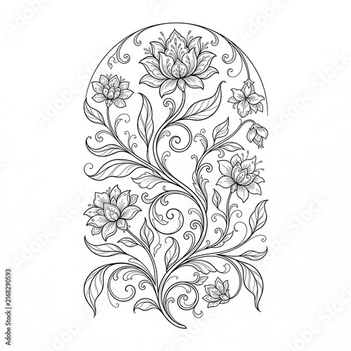 Elegant floral ornament with flowers and leaves