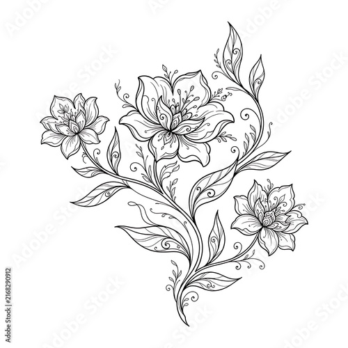 Elegant floral sketch with delicate line art flowers