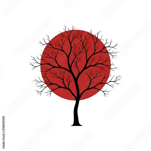 Red circular tree with branches illustration