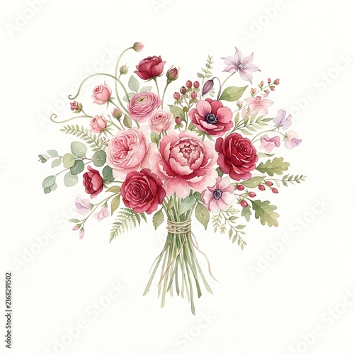 Pink and red rose bouquet with greenery