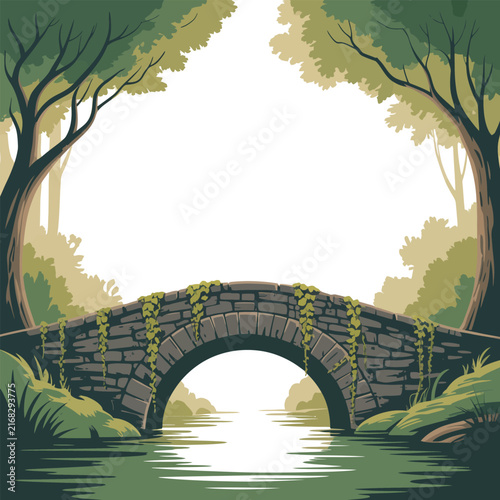 Scenic Bridge Over a Serene River in a Lush Green Park Landscape with Historic Architecture and Peaceful Natural Surroundings