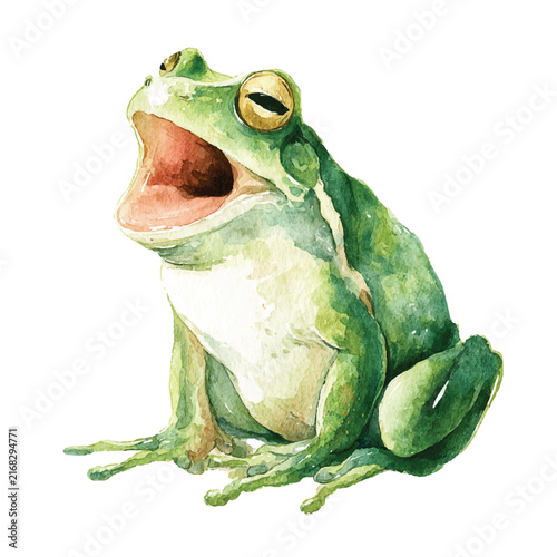 Photography Green Frog Sitting and Croaking Loudly.
