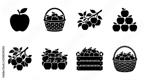 Bild auf Leinwand 70 Apple Icons Set, Fruit Harvest Vector Graphics, Orchard Produce Collection, B