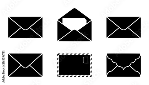 Foto 70 Black Envelope Icons Set, Vector Mail Symbols, Correspondence and Communicati