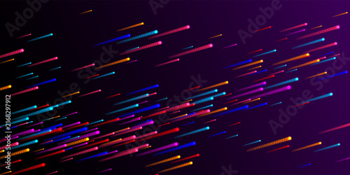 High speed digital data streams and glowing neon particle trails moving across dark cyberspace backdrop, representing modern information flow. Dynamic abstract background with glowing colorful lights