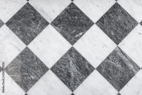 checkered marble floor tile pattern background. Top view