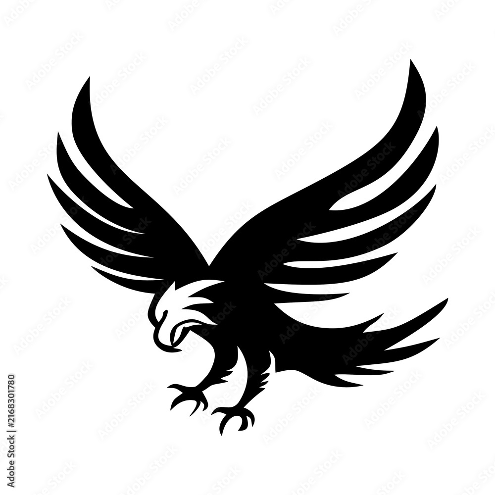 Naklejka premium Black eagle vector logo and stylized bird silhouette