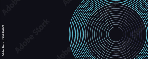 Dark blue abstract background with glowing circle lines. Geometric stripe line art design.