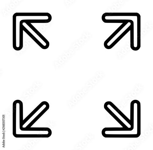 Cuadro en lienzo Minimalist black line vector icon of a fullscreen button featuring four arrows pointing outward to the corners, perfect for user interface design, website navigation, and digital media expansion