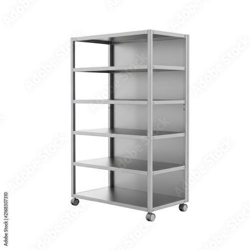Empty metal shelving unit with multiple tiers for storage isolated on transparent background