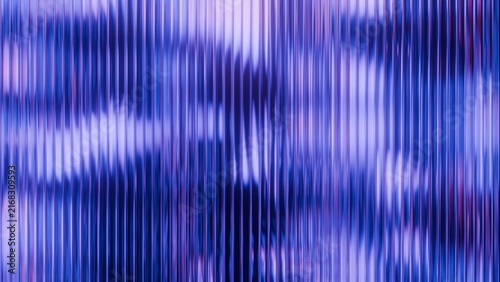 Abstract purple and blue fluted glass texture background with glowing vertical light refractions, Futuristic 3D render