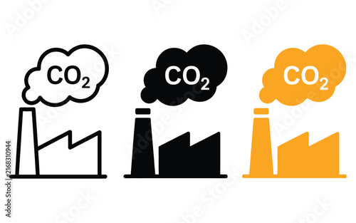 Canvastavla CO2 carbon dioxide emission icon featuring industrial factory smokestacks repres