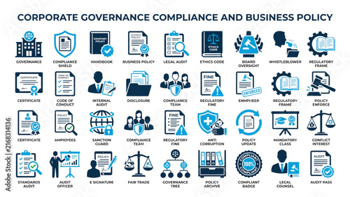 Obraz na plátne corporate governance and compliance icon set