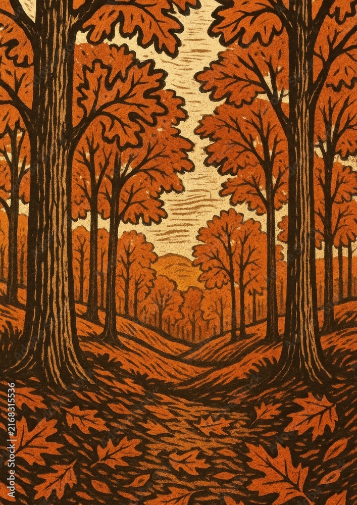 Fototapeta premium Autumn forest path illustration
