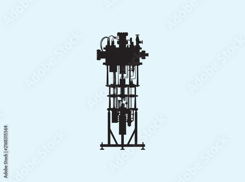 Front view of a dilution refrigerator cylinder in minimalist black silhouette on a white background