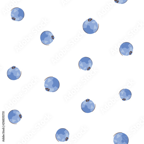 Hand drawn vector blueberry scattered pattern with fresh blue berries on white background