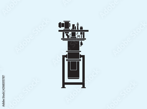 Front facing silhouette of a cryostat cylinder for quantum computers on a white backdrop