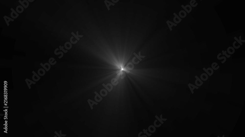 Abstract loop center flickering glow white star optical shine light lens flares animation. Seamless loop dynamic kinetic bright star light rays effect on black background. Dynamic light rays footage.