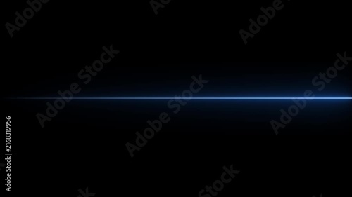 glowing blue neon Straight neon lazer animation of horizontal line on alpha background, straight neon lazer line, seamless loop.