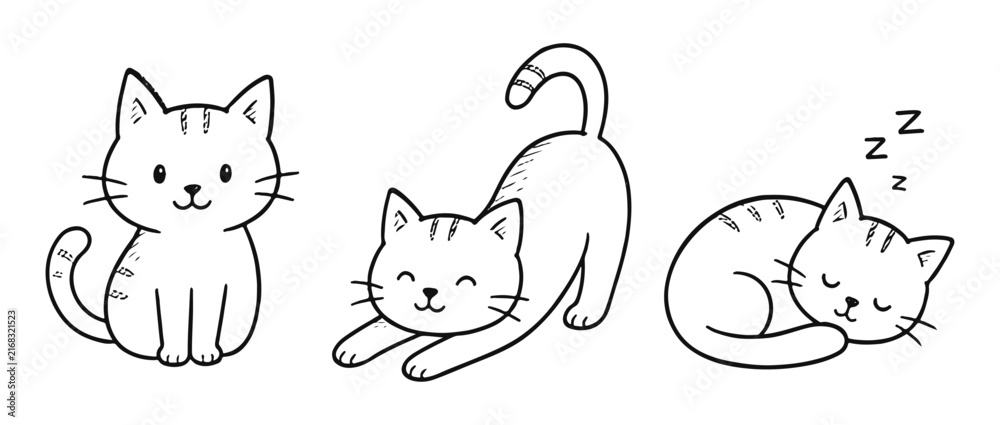 Obraz premium Cats hand drawn set. Naive doodle set on a white background