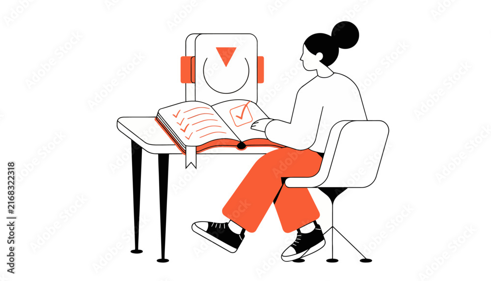 Fototapeta premium woman studying with books and clock
