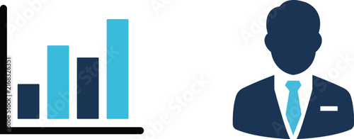 Business Analytics Professional Icon - Bar Chart Growth Executive Manager Vector Illustration Blue Corporate Performance Metrics Design