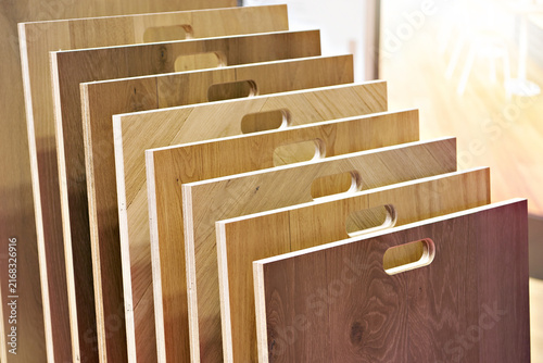 Wood flooring and laminate panel samples for interior design