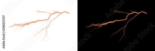 Fotografía Glowing orange lightning bolt isolated on a transparent background cutout