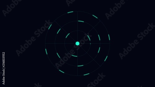 Digital radar interface hud animation: futuristic scanning circular overlay 4k