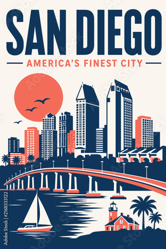San Diego Skyline Travel Poster - America's Finest City