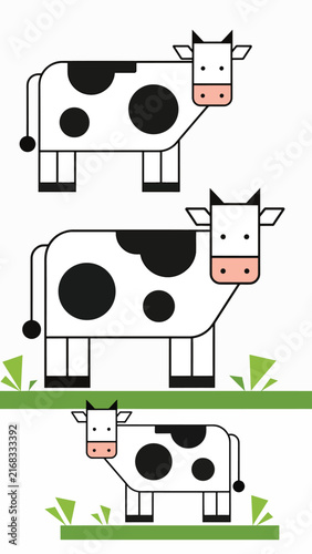 Cute cartoon cow with spots standing on grass.
