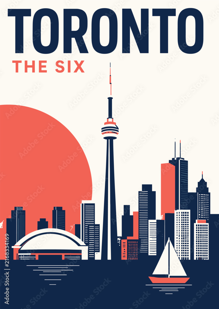 Naklejka premium Toronto Skyline Travel Poster - The Six Cityscape Illustration